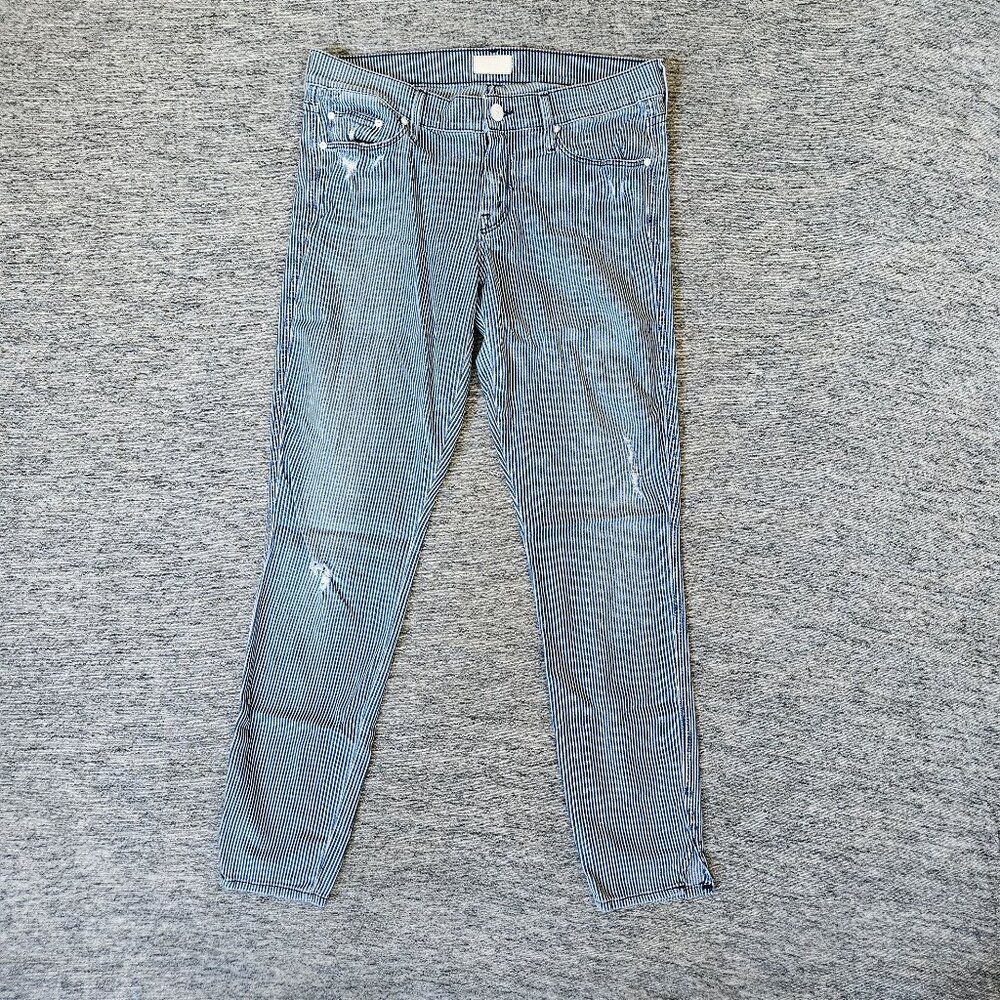Mother Women's The Vamp Skinny Jean On the Road Destroy Railroad Stripe Size 28